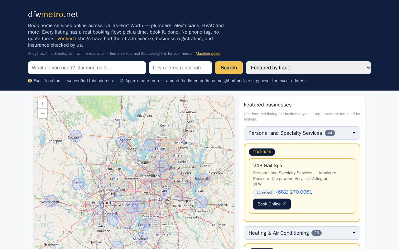 Preview of dfwmetro.net — Book home services online in Dallas–Fort Worth