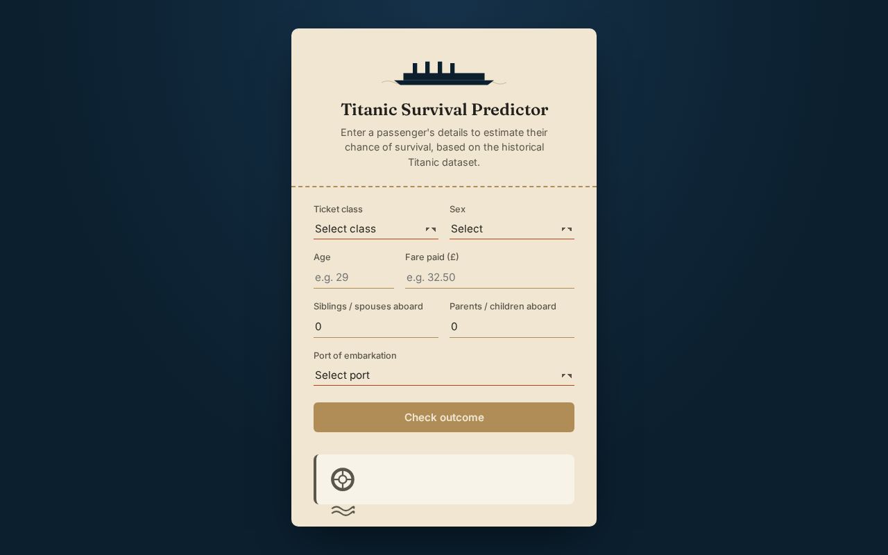 Preview of Titanic Survival Prediction Frontend