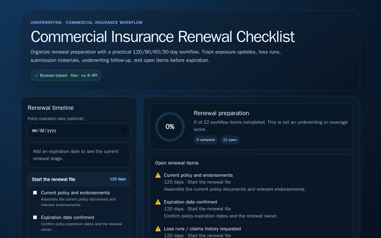 Preview of Commercial Insurance Renewal Checklist