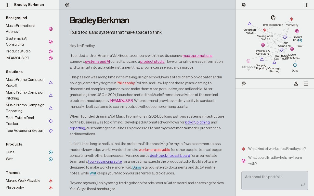 Preview of Bradley Berkman's portfolio site and case studies