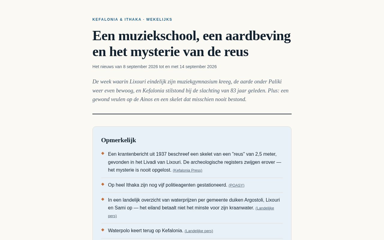 Preview of Wekelijkse samenvatting van het nieuws van Kefalonia en Ithaka