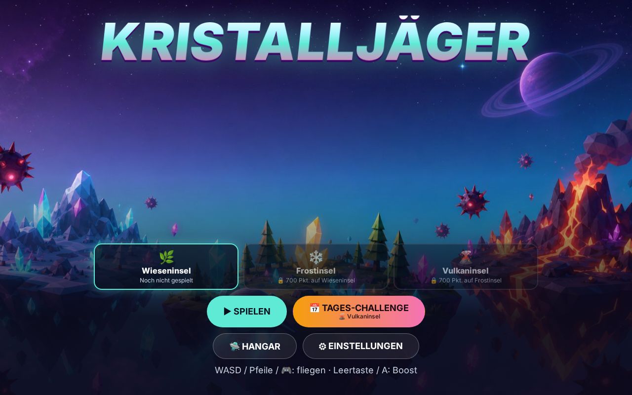 Preview of 3D-Arcade im Browser: Kristalle sammeln, Minen rammen, Power-ups schnappen (three.js)
