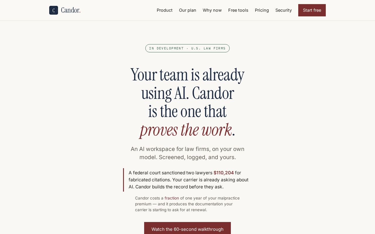 Preview of Marketing site for Candor — AI governance and audit trails for law firms. candor.legal