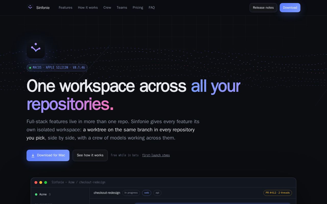 Preview of Multi-repo agent workspaces: one workspace spans many repositories, with a crew of models.