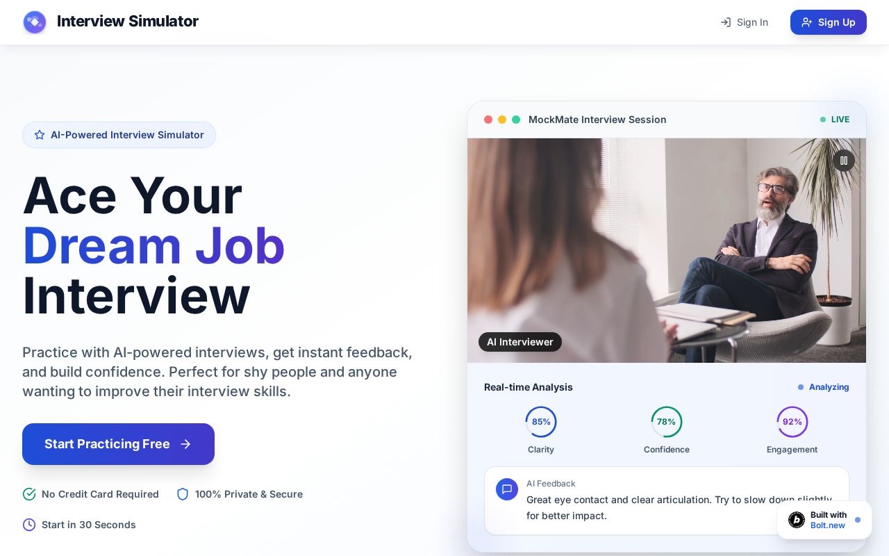 Preview of Interview Simulator AI