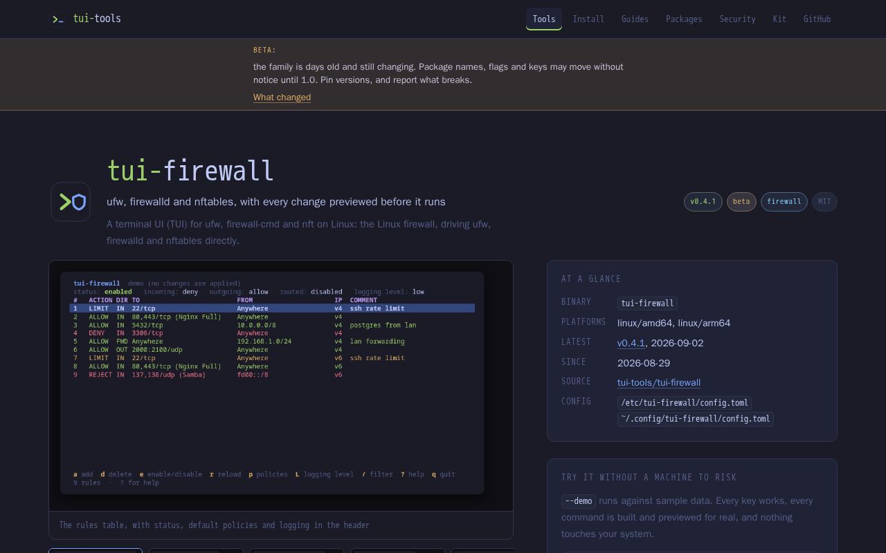 Preview of Tui Firewall