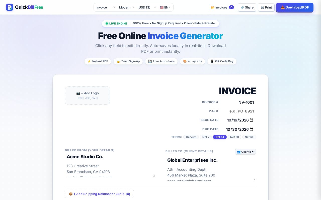 Preview of QuickBillFree