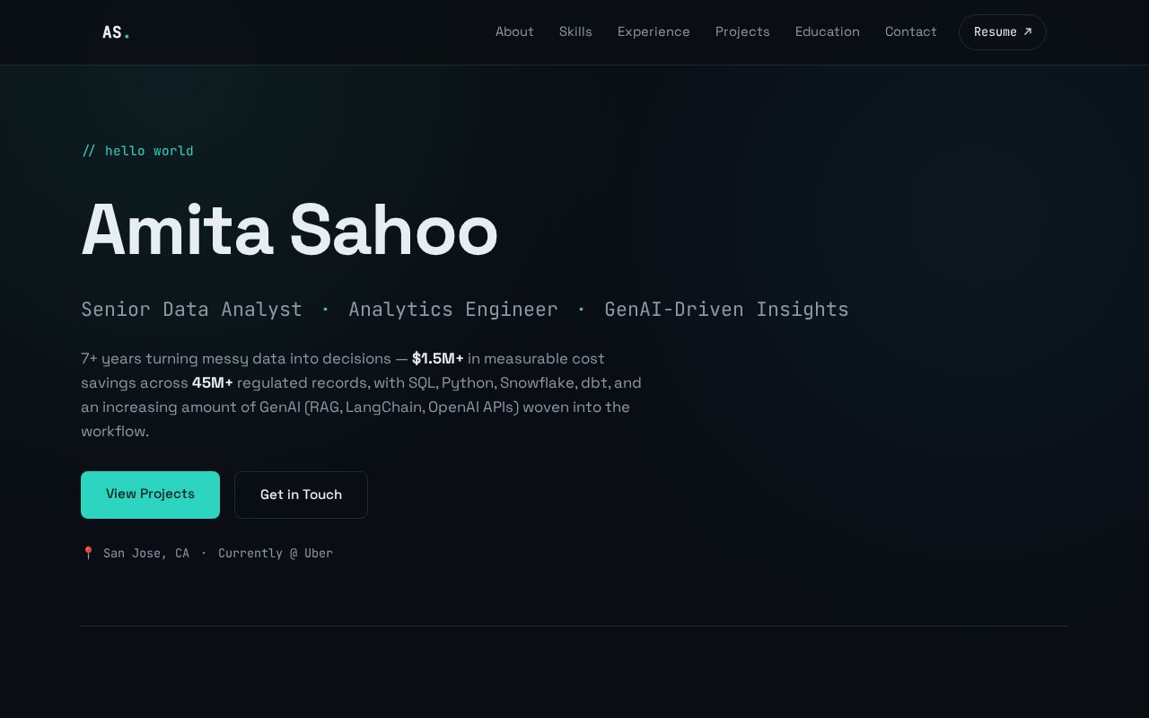 Preview of My personal portfolio — Senior Data Analyst / Analytics Engineer