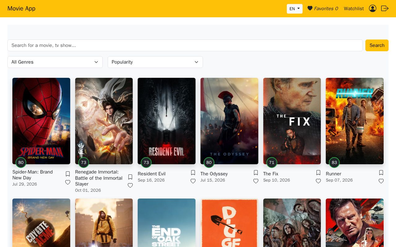 Preview of Movie Website