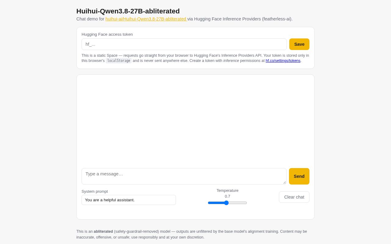 Preview of Huihui Qwen3.8 27B Abliterated Demo