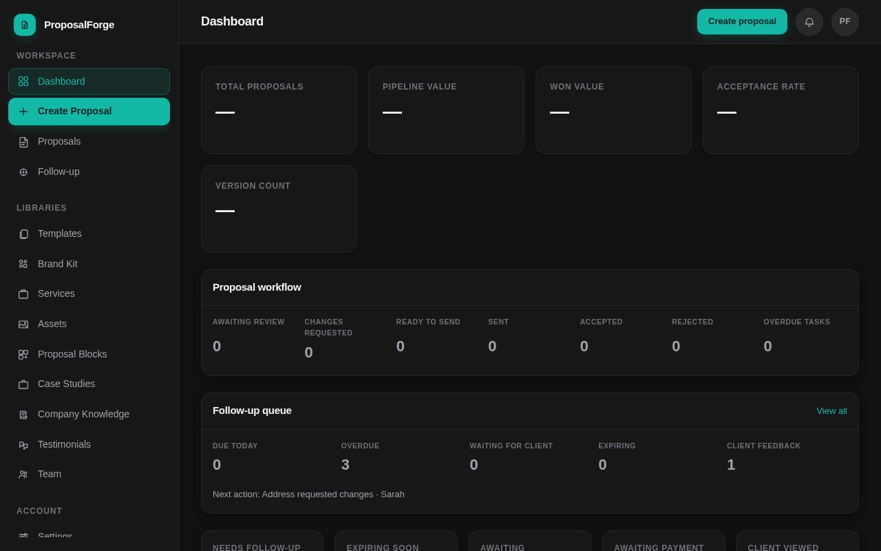 Preview of AI-powered proposal generation SaaS