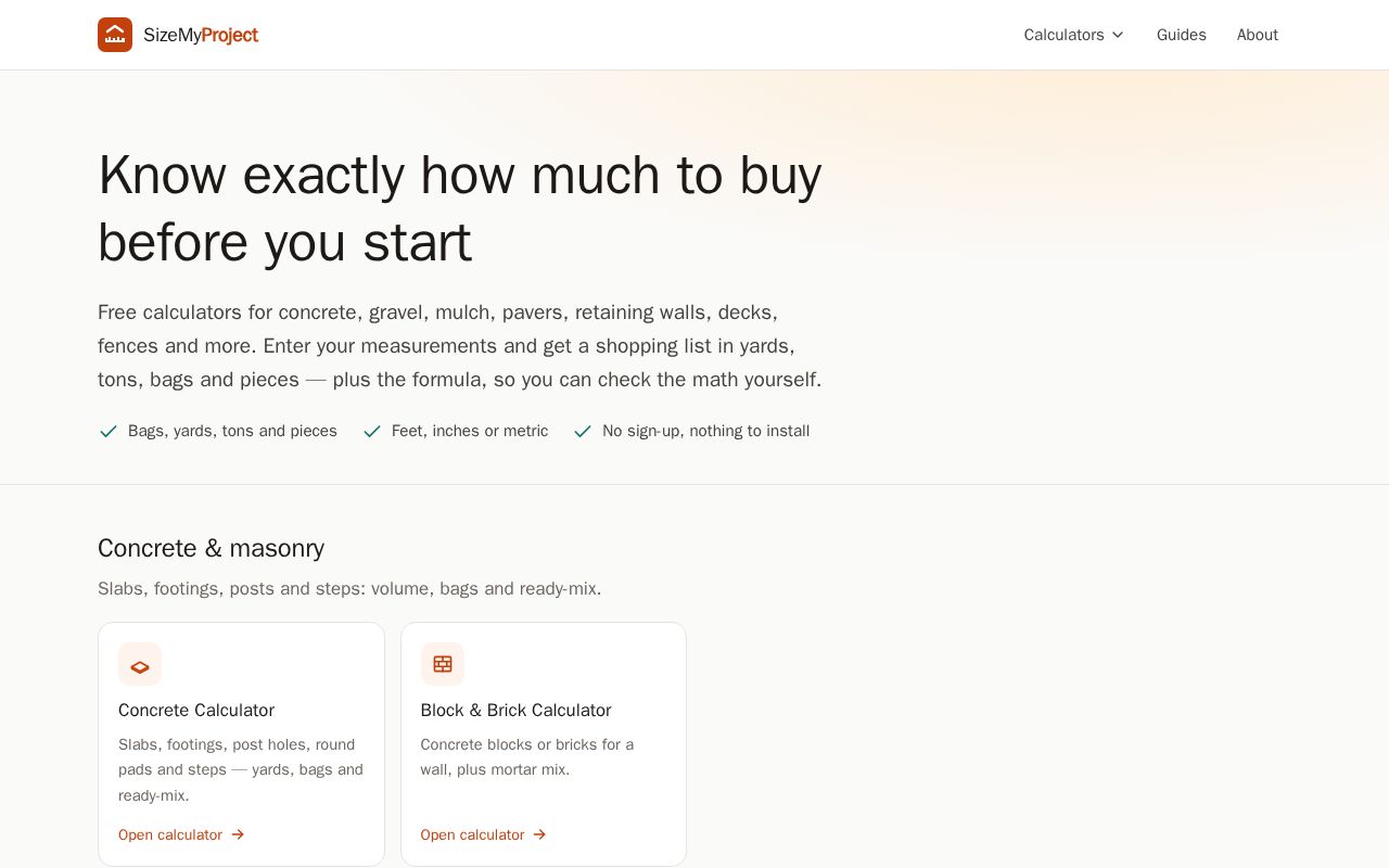 Preview of SizeMyProject