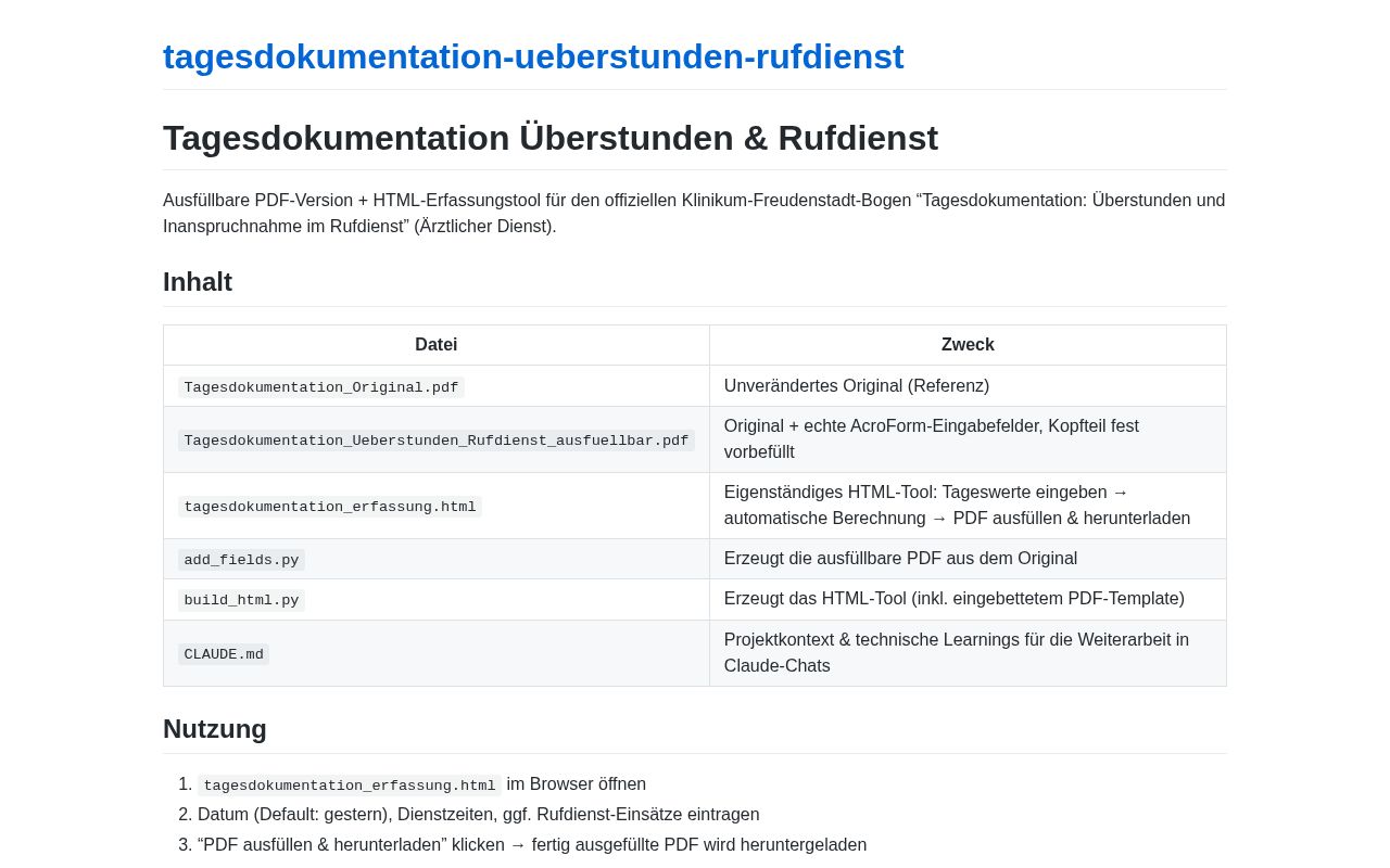 Preview of Tagesdokumentation Ueberstunden Rufdienst