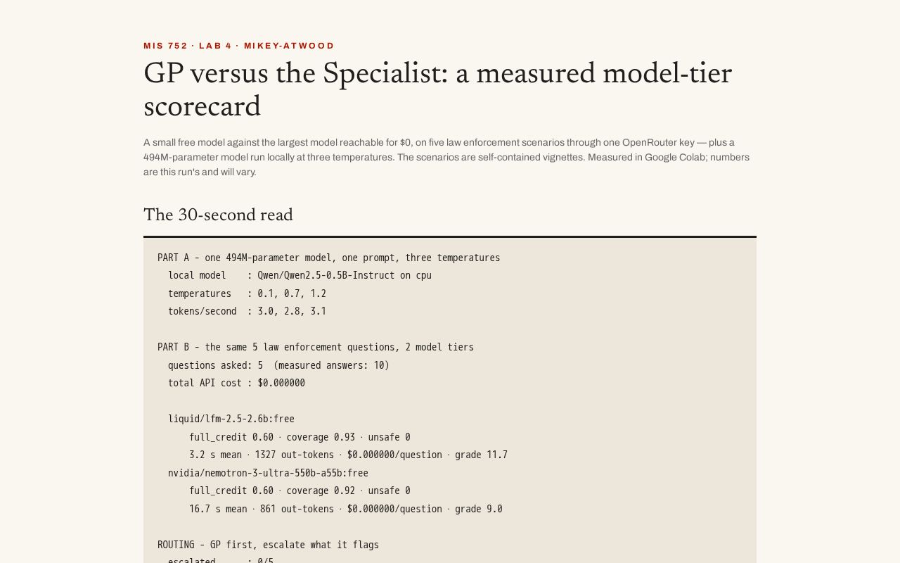 Preview of GP versus the Specialist: a measured model-tier scorecard