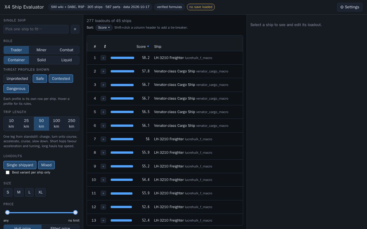 Preview of X4 Ship Evaluator Wiki