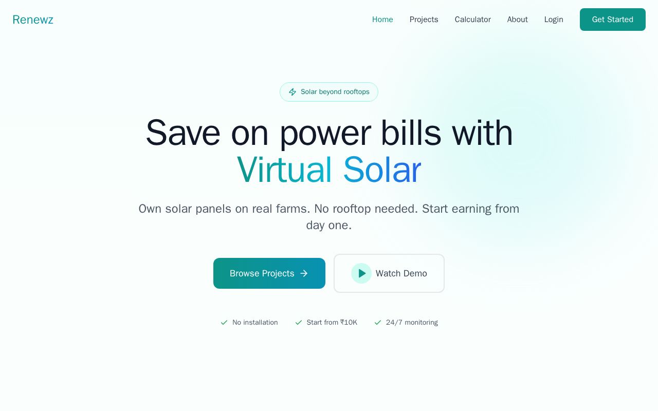 Preview of Renewz - Peer to Peer Energy trading marketplace.