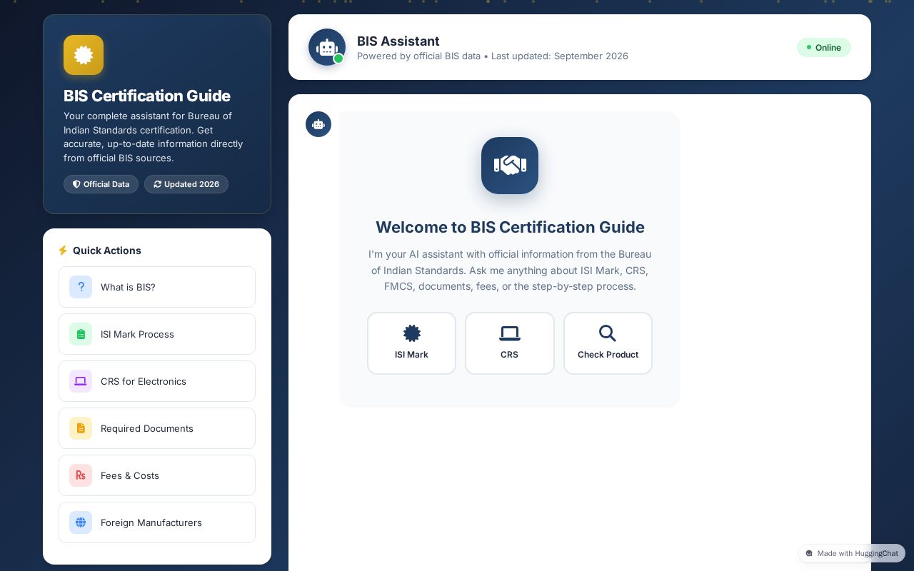 Preview of BIS Certification Guide - Interactive Chatbot