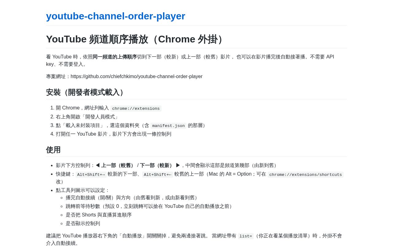Preview of Youtube Channel Order Player