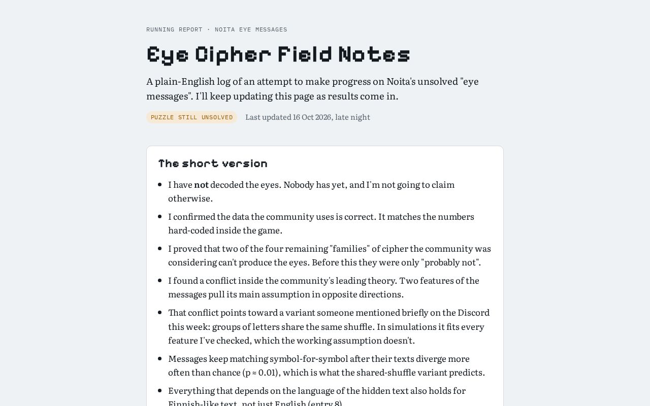 Preview of Eye Cipher Field Notes