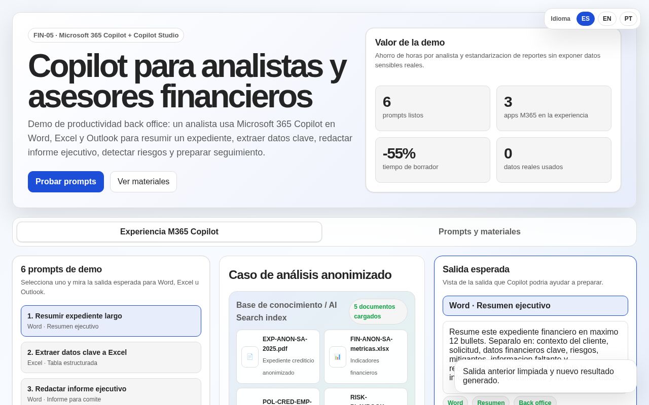 Preview of Demo FIN-05 de productividad para analistas financieros con Microsoft 365 Copilot