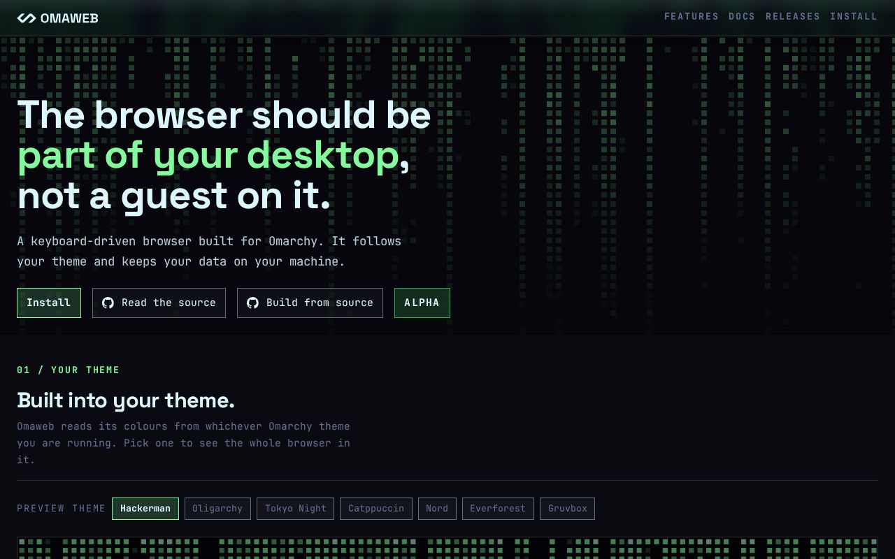 Preview of A keyboard-driven web browser with vertical tabs and isolated browsing Spaces.