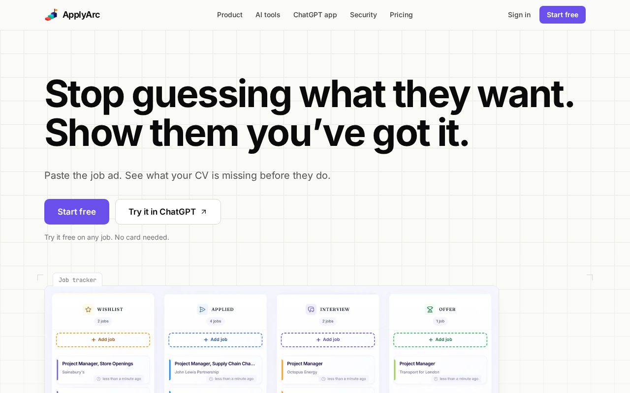 Preview of ApplyArc: AI Job Tracker, CV Checks and Application Tools