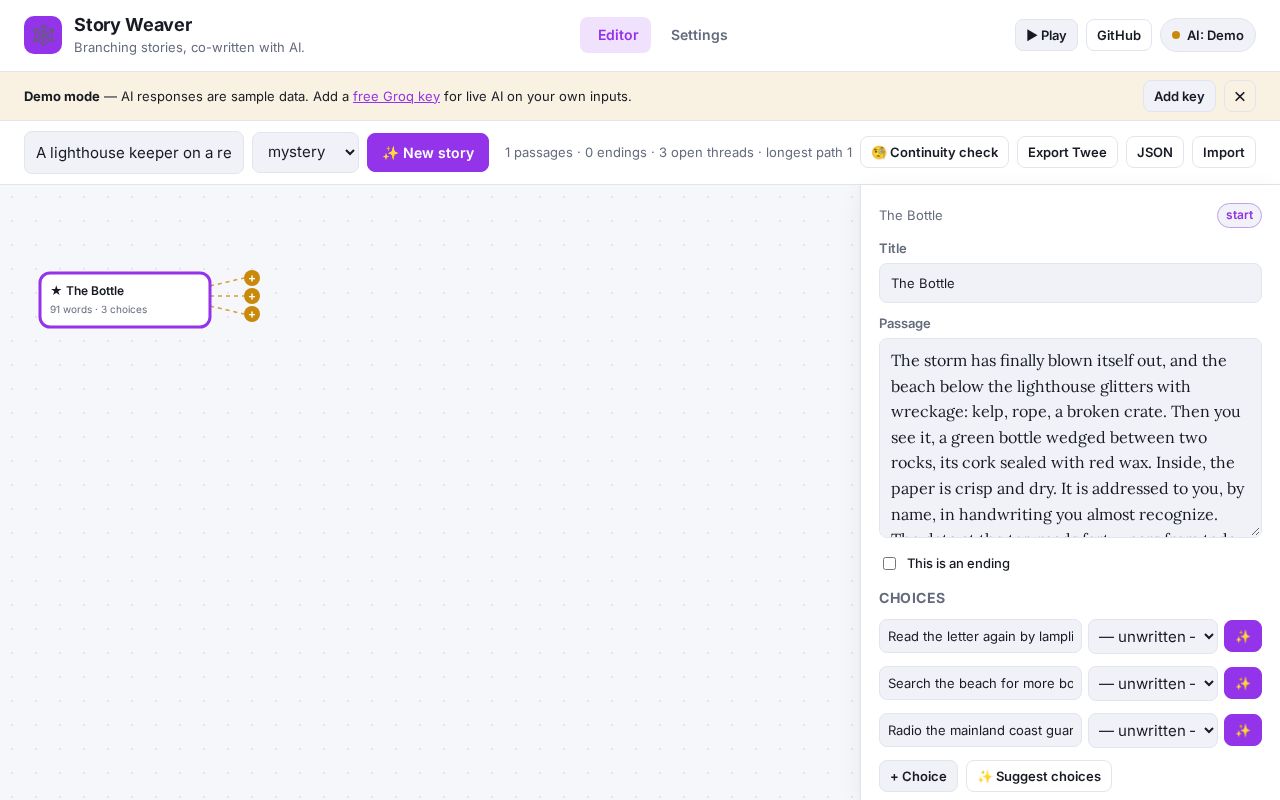 Preview of Branching Story Editor
