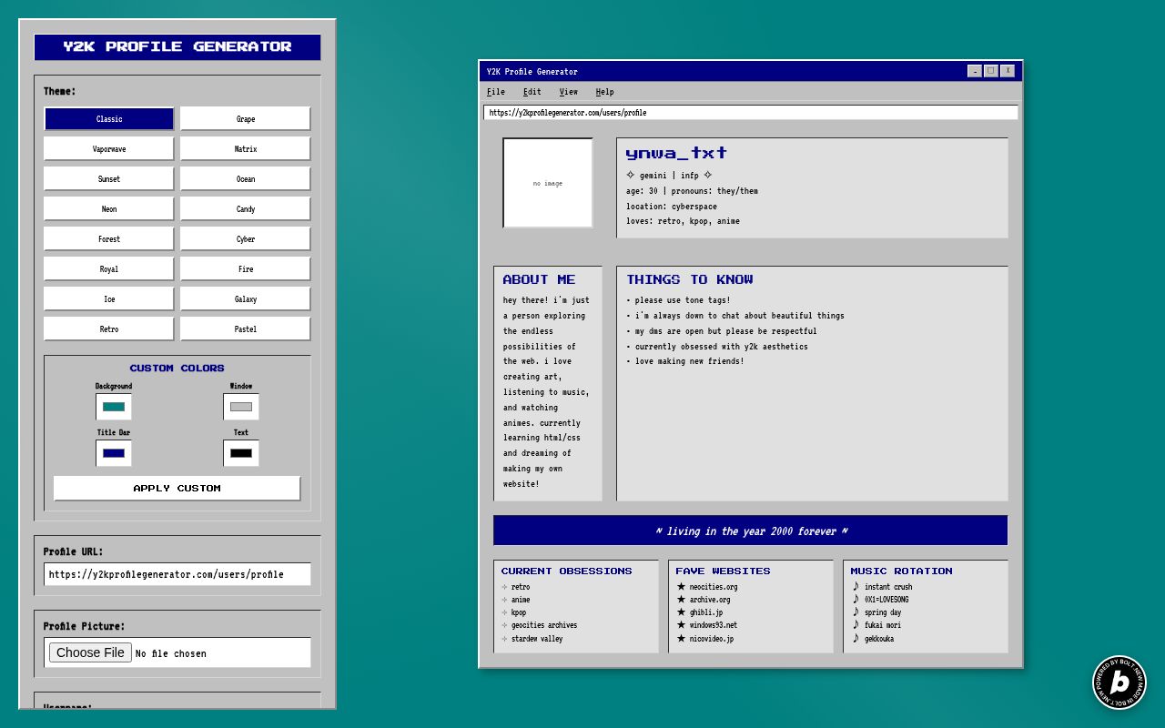 Preview of Y2K Profile Generator