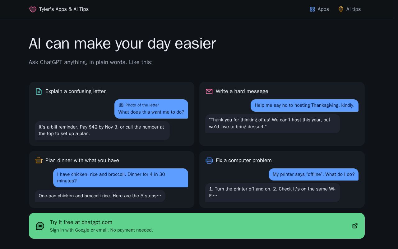 Preview of Tyler's Apps & AI Tips