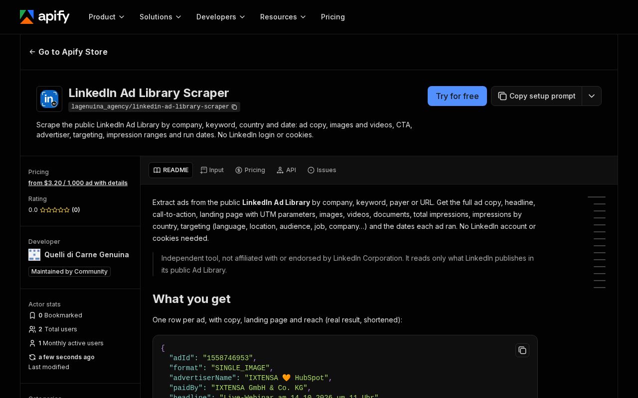 Preview of Linkedin Ad Library Api