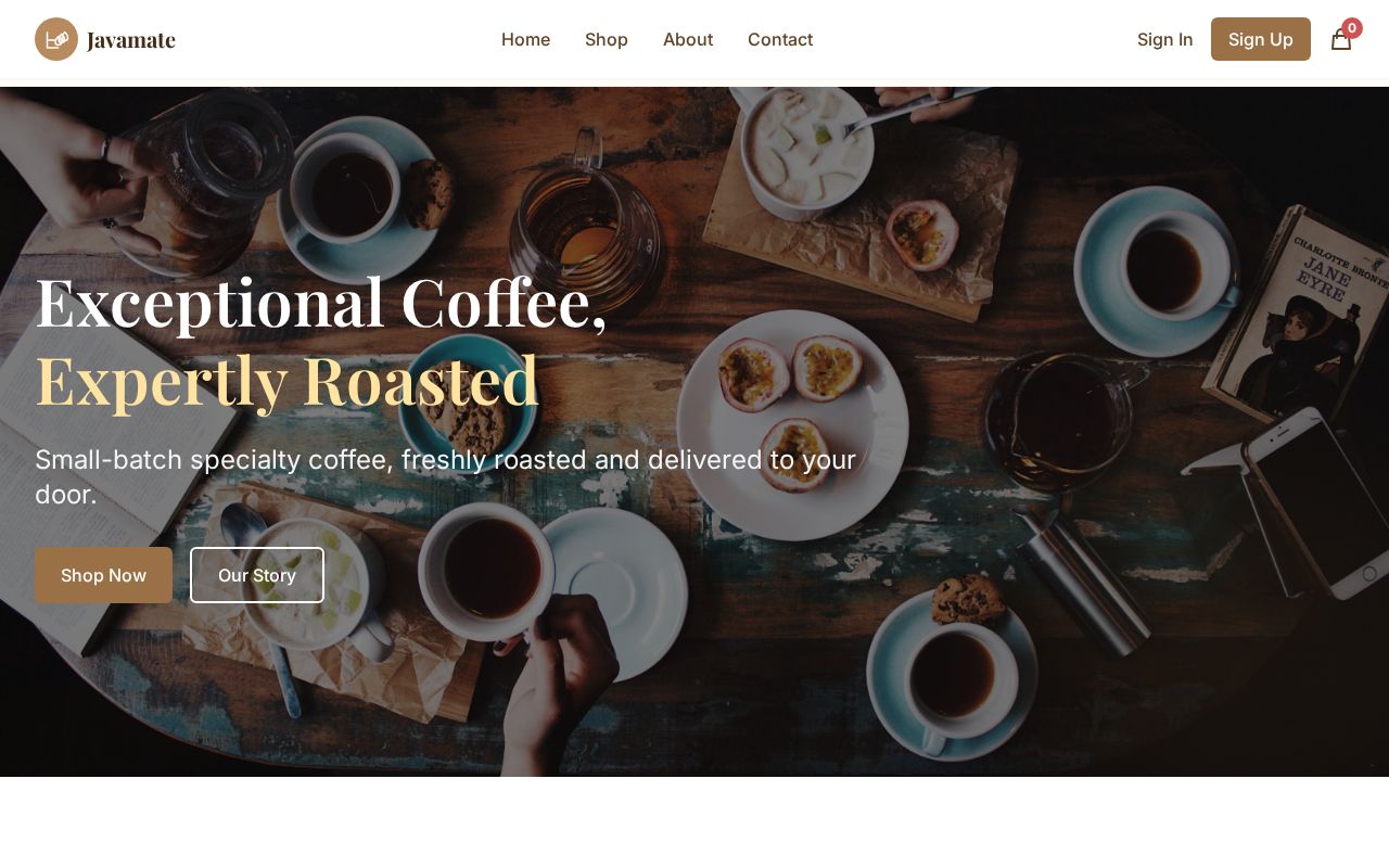 Preview of Javamate Coffee Roasters e-commerce site