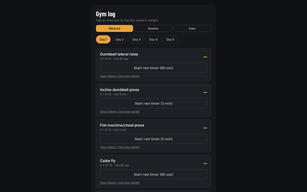 Preview of a simple gym log app