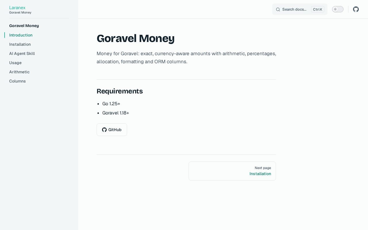 Preview of Goravel Money