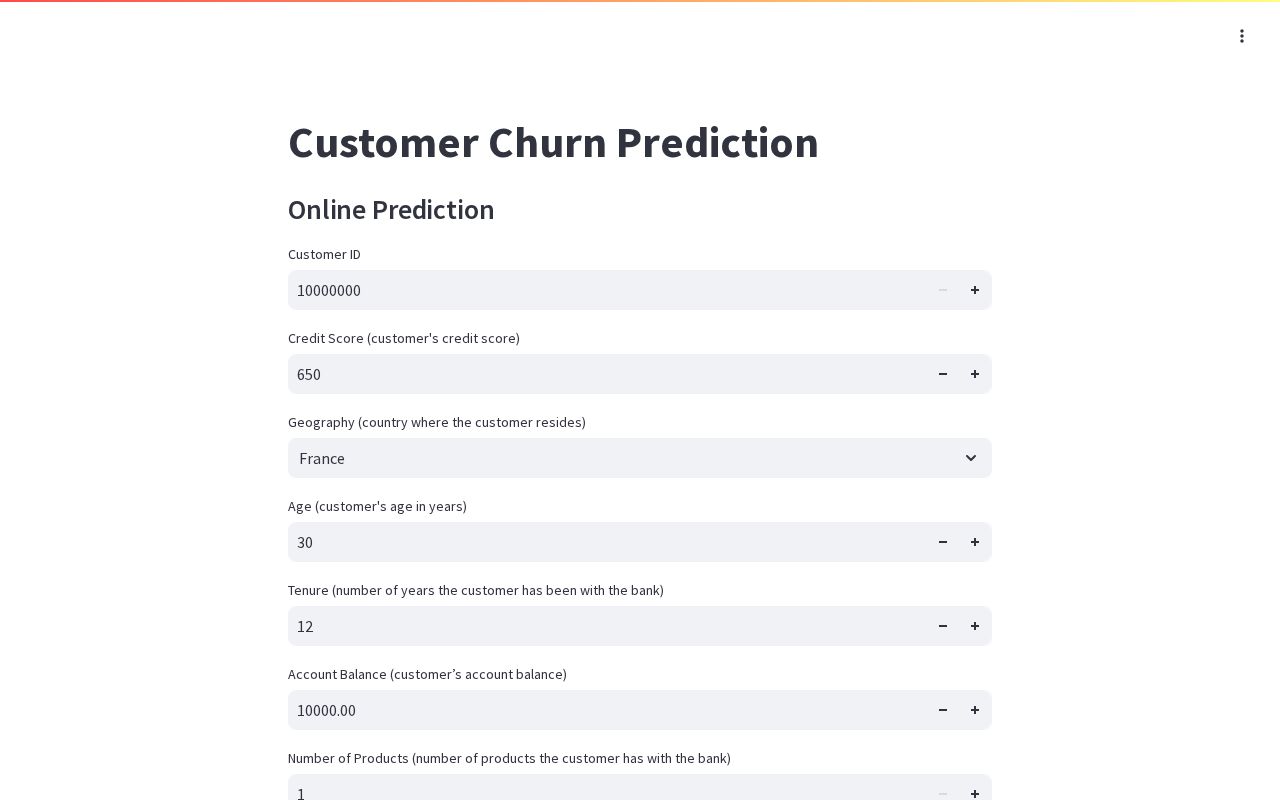 Preview of FrontEnd Customer Churn Api