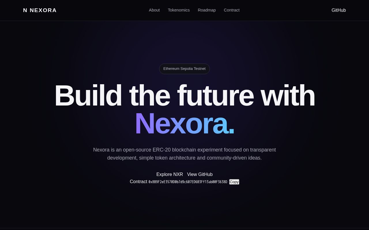 Preview of Nexora NXR Open Source ERC 20 Blockchain Project