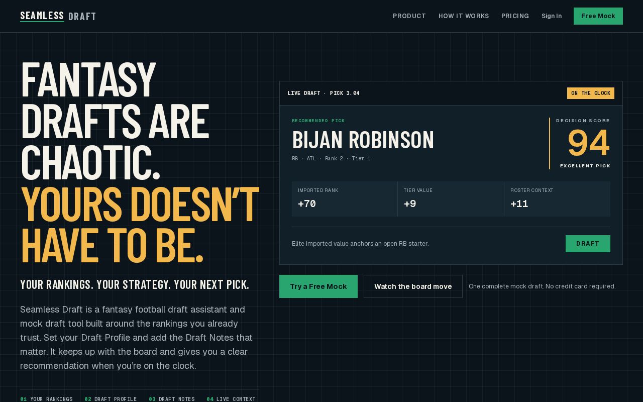 Preview of Fantasy Football Draft Assistant & Mock Draft Tool
