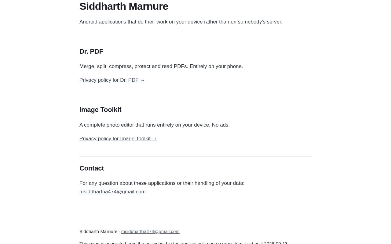 Preview of Privacy policies and support pages for Dr. PDF and Image Toolkit
