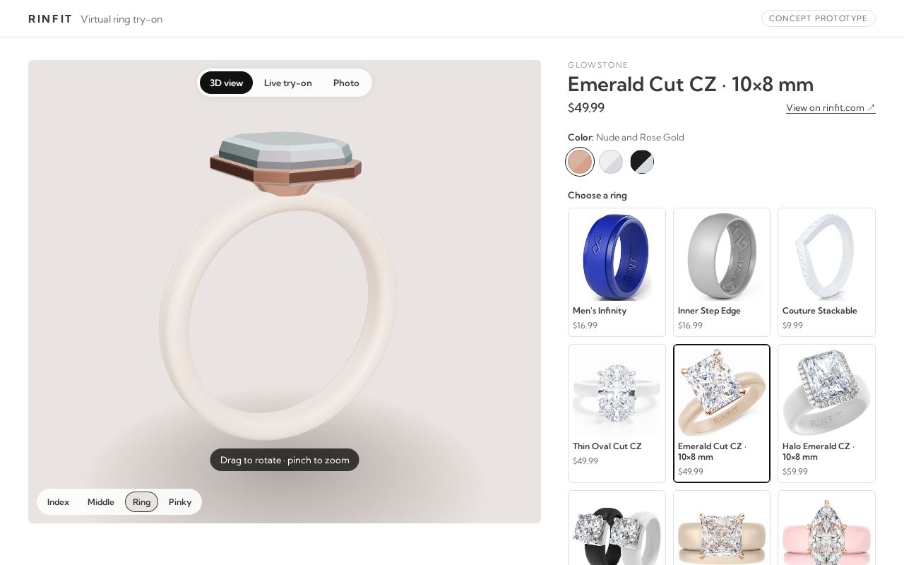 Preview of Concept prototype: virtual ring try-on for a Shopify product page