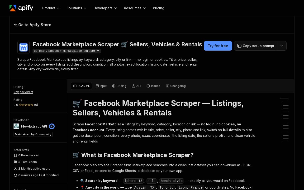 Preview of Facebook Marketplace Scraper