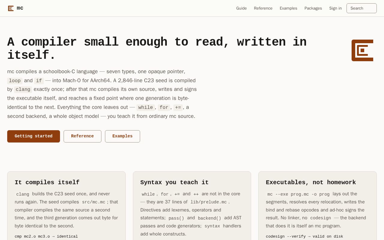 Preview of A compiler small enough to read, written in itself.
