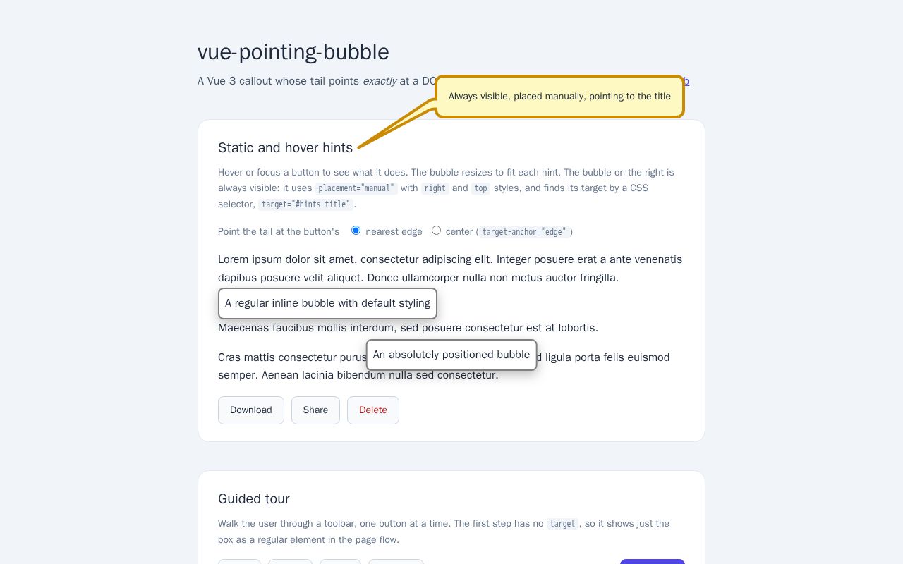 Preview of Vue Pointing Bubble