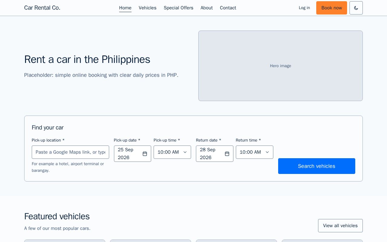 Preview of Vehicle Rental Frontend Website