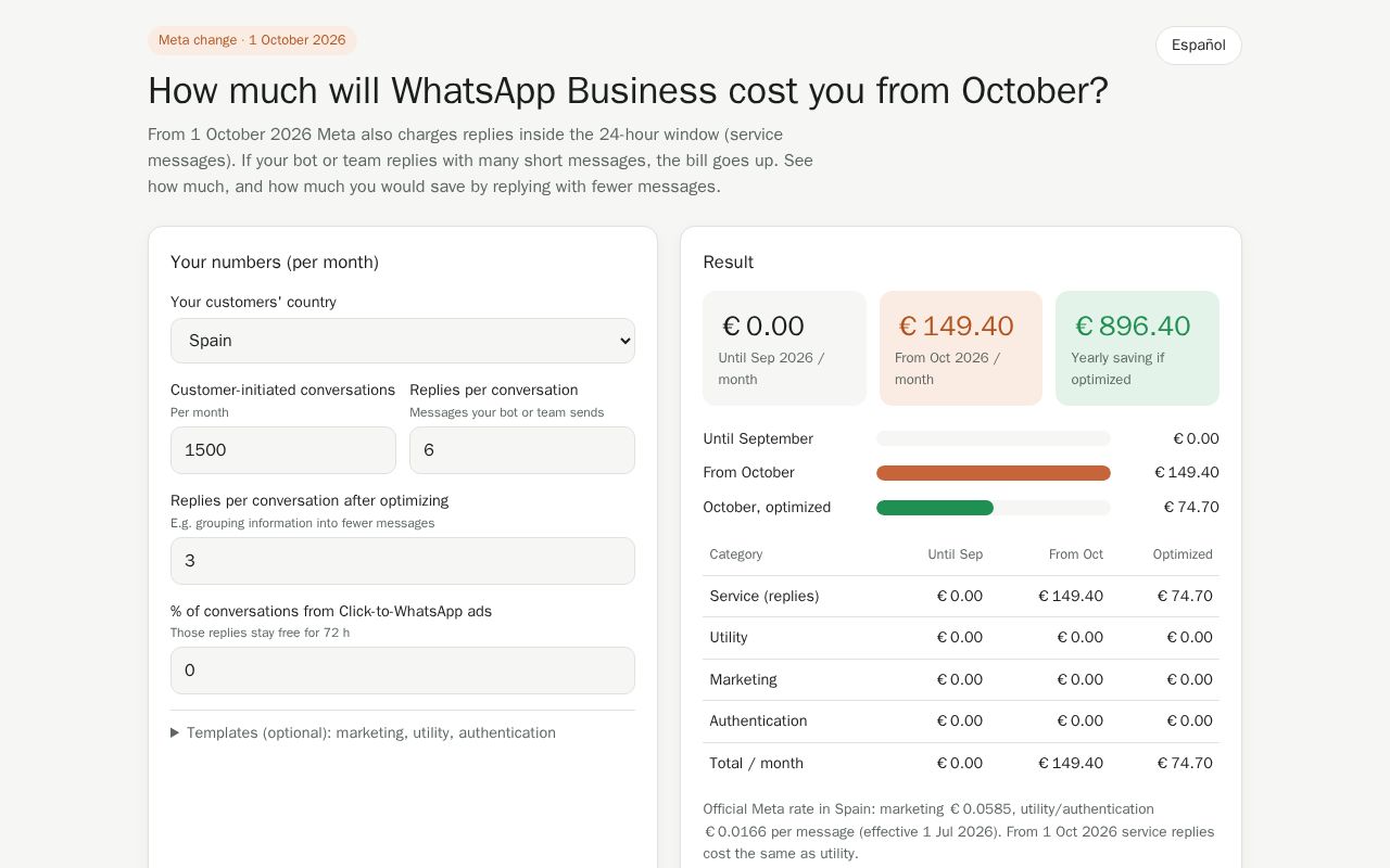 Preview of Whatsapp Cost Calculator
