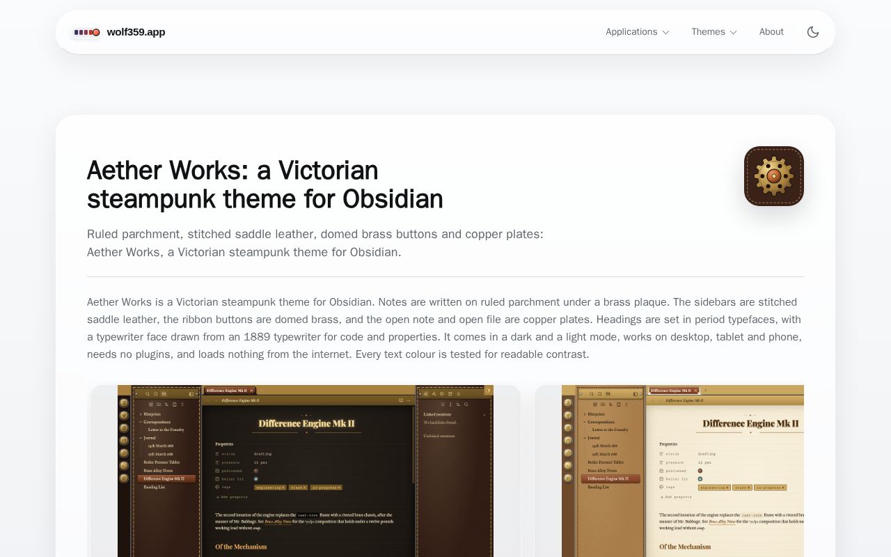 Preview of Obsidian Theme Aether Works