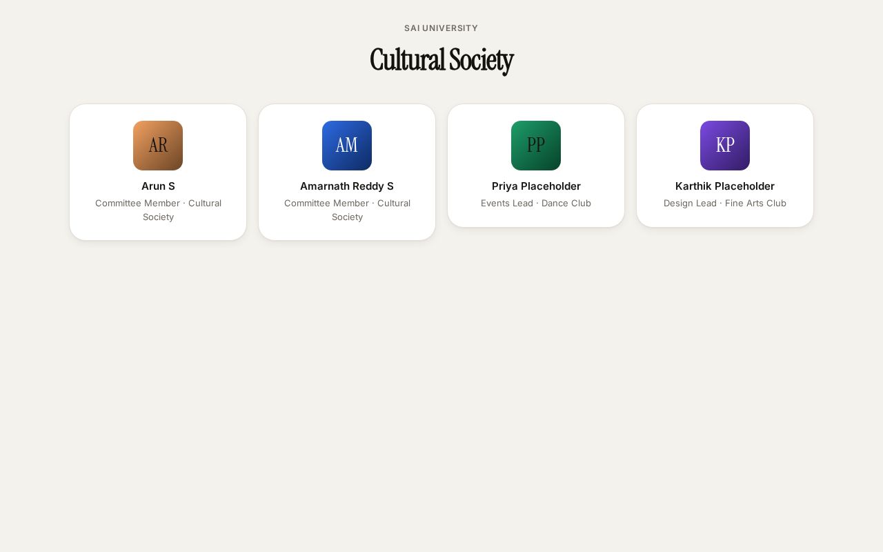 Preview of Sai University Cultural Society committee ID card pages