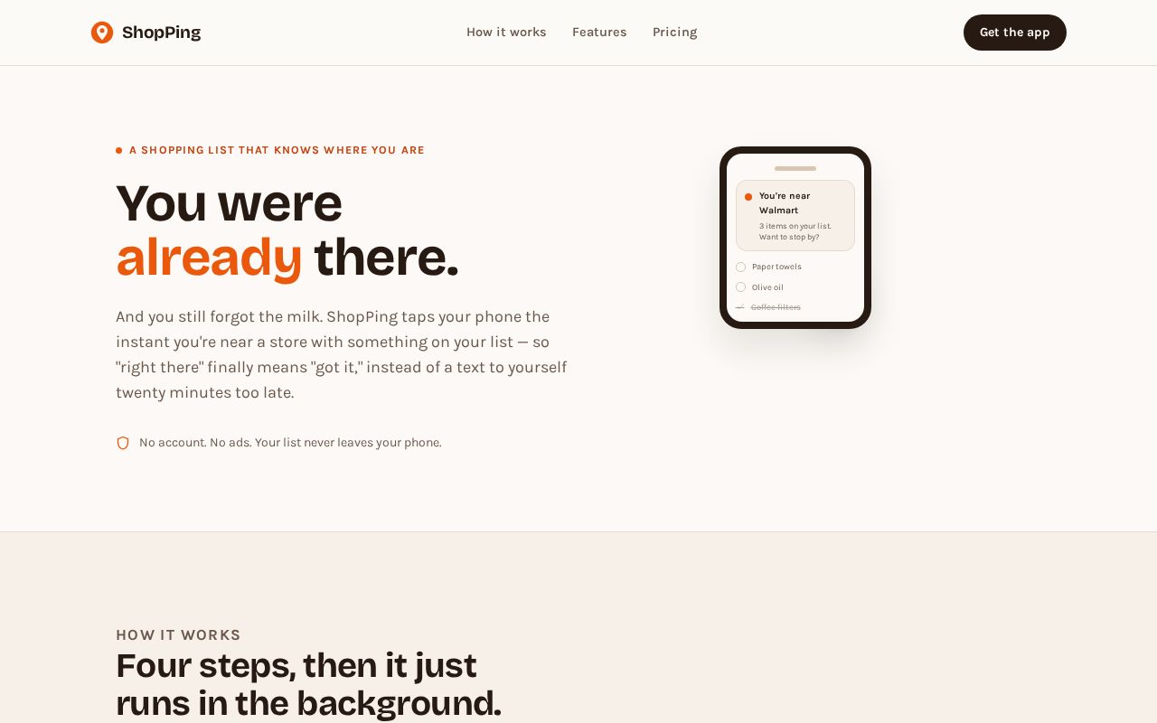 Preview of ShopPing app landing page