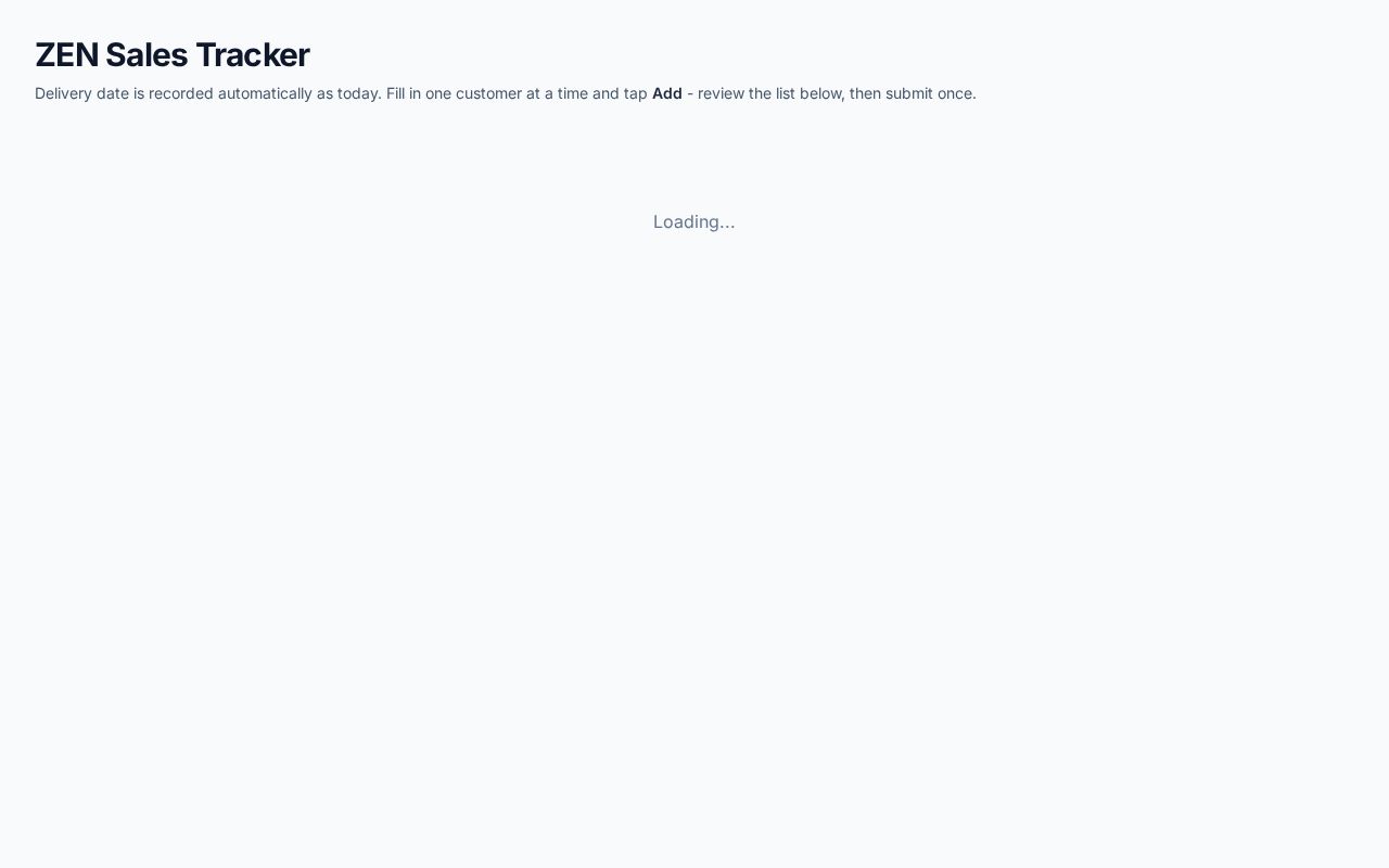 Preview of Static frontend for ZEN Daily Sale Entry