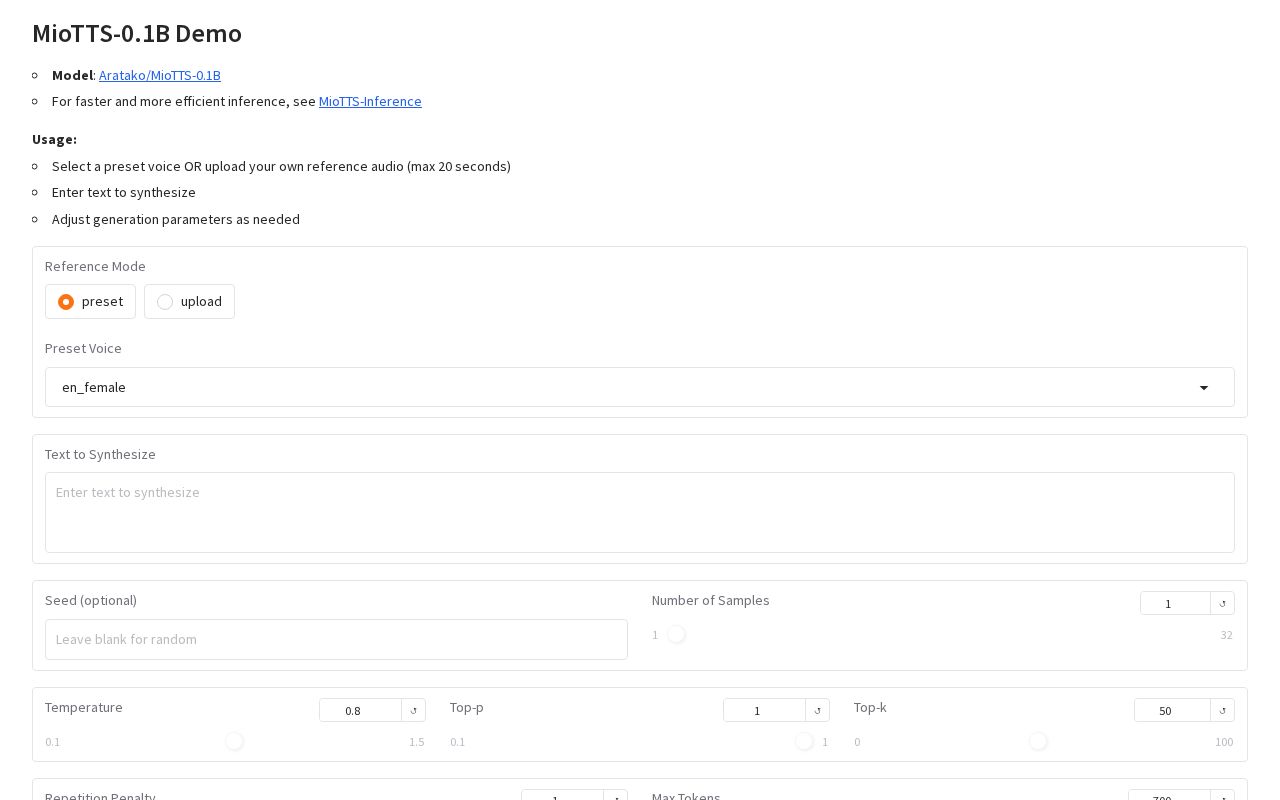Preview of MioTTS 0.1B Demo
