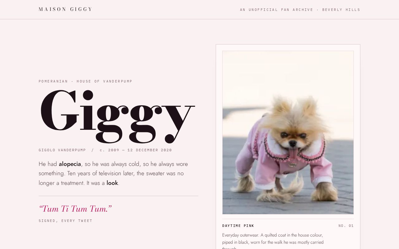 Preview of Maison Giggy - a fan archive for Giggy, the Pomeranian of Beverly Hills