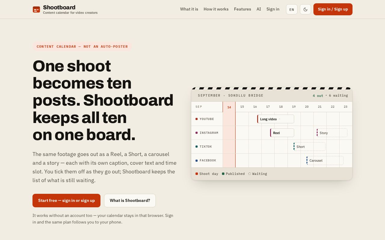 Preview of Content Calendar Demo